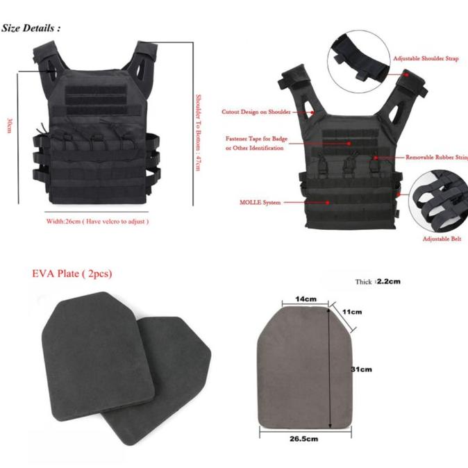 Jual Tactical Vest Body Armor Jpc Molle Rompi Airsoft Wgg Plate Carrier