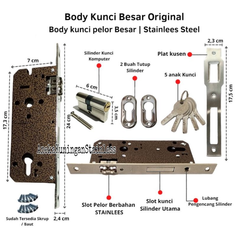 kunci pintu rumah / kunci pintu / body kunci pintu / body kunci pelor 24cm 100% ORI