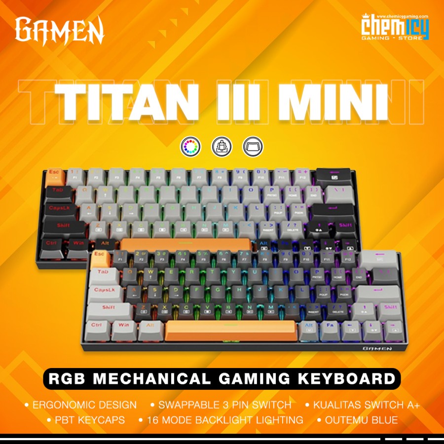 Jual Gamen Titan 3 Mini RGB 60 Mechanical Gaming Keyboard Shopee