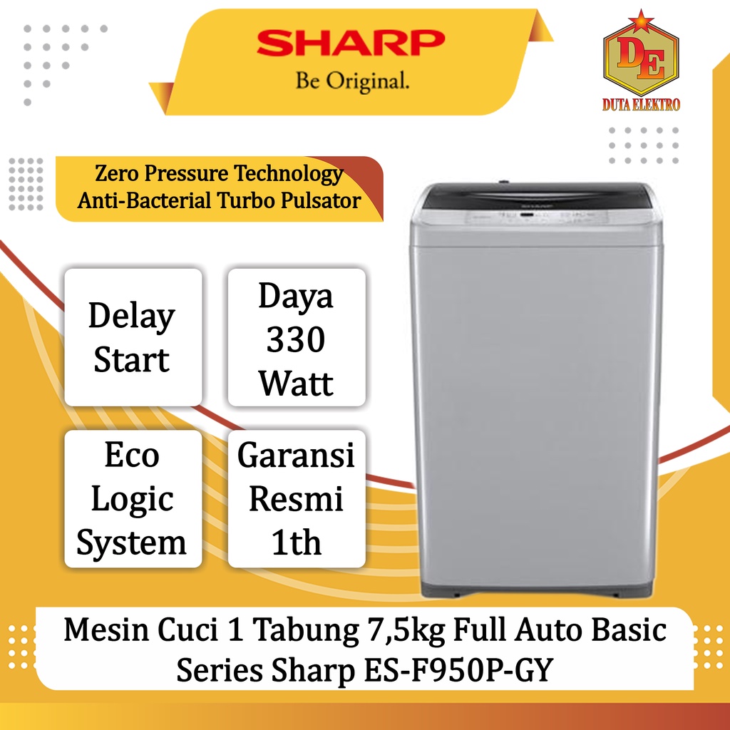 Jual Mesin Cuci 1 Tabung 7,5kg Full Auto Basic Series Sharp ES-F950P-GY ...