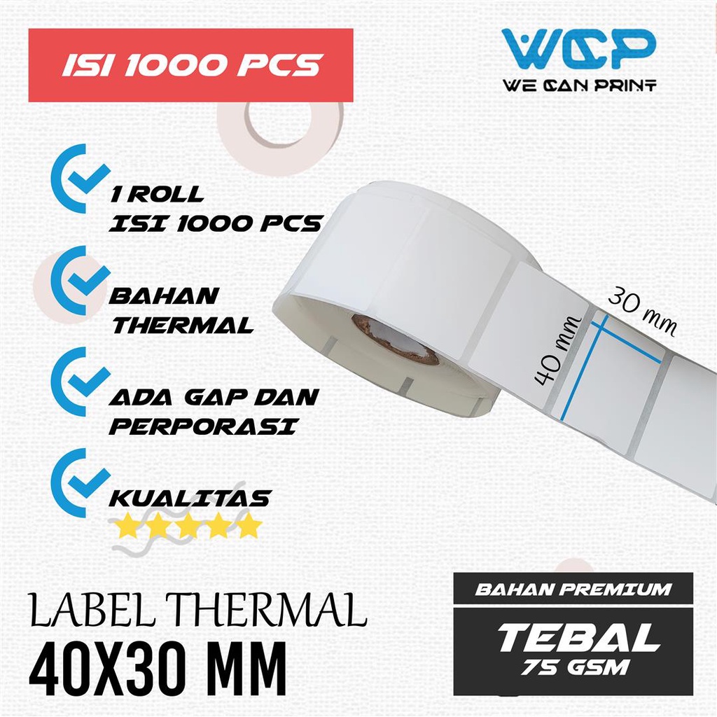 Jual bib Label Thermal 40x30mm - 40x30 - 40 x 30 mm (1 ) Kertas Sticker ...