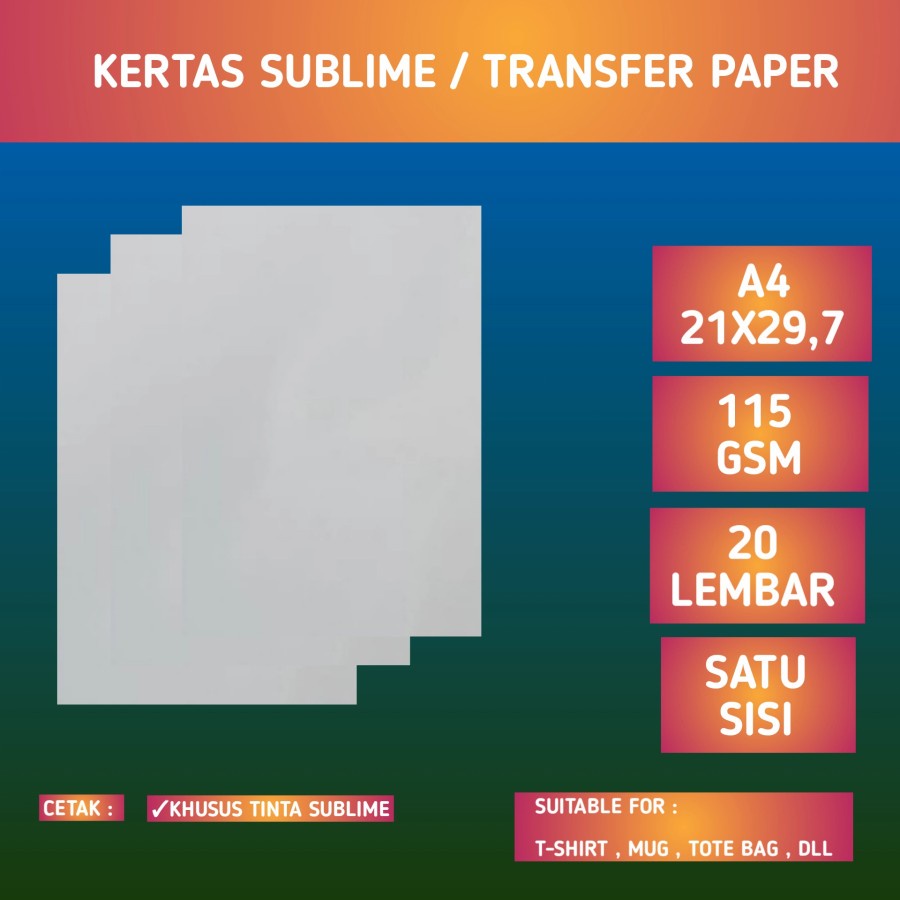 Jual Kertas sublime / Sublimasi paper A4 isi 20 lembar / Sublimation ...