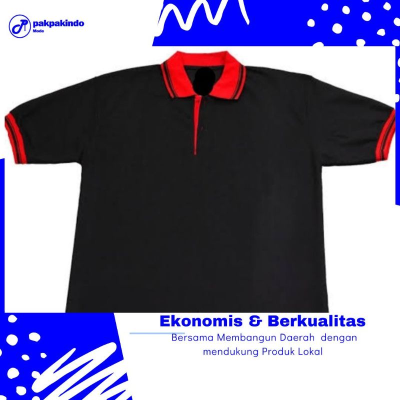 Jual Baju Kaos Polo Kerah Polos Hitam Kombinasi Warna Merah Lengan