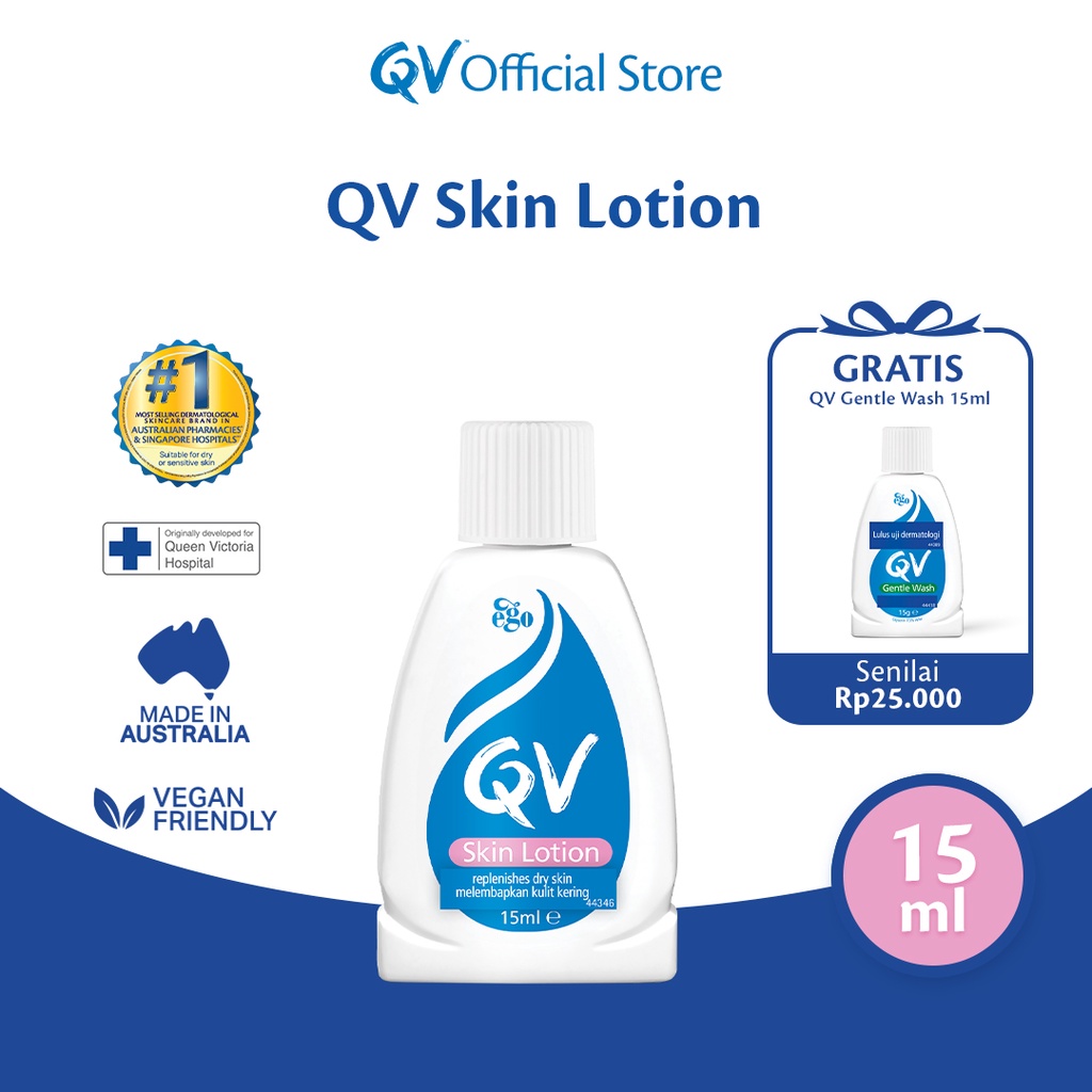 Jual QV Skin Lotion Untuk Kulit Kering 15ml free special QV Gentle wash