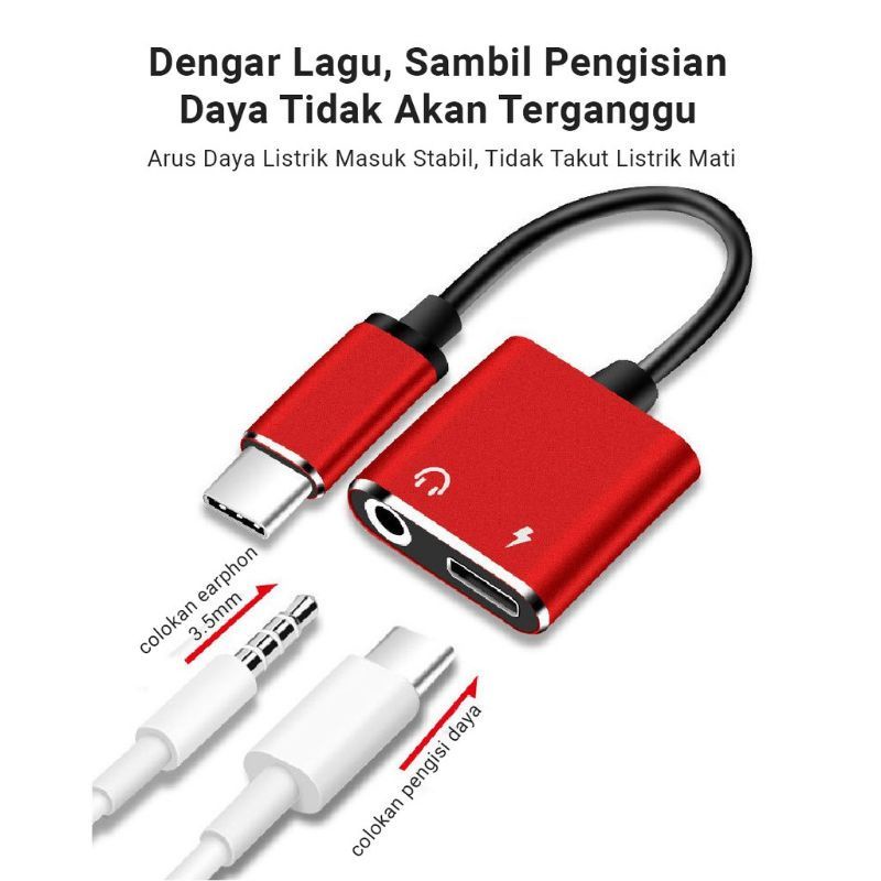 Jual Sambungan Headset/ Jack auidio 2in1 3.5mm Koneksi TypeC Bisa Buat
