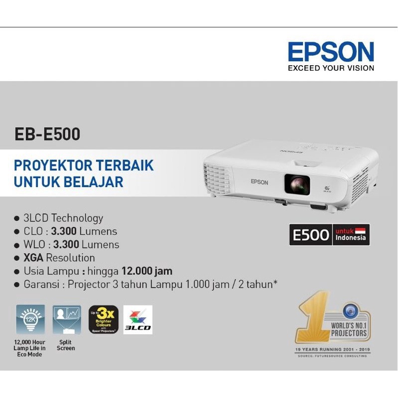 Jual Projector Epson EBE500 XGA 3300 Lumens 3LCD HDMI Shopee Indonesia