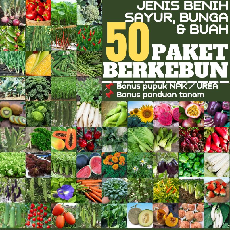 Paket 50 Benih Sayuran Lengkap Berkualitas Free pupuk