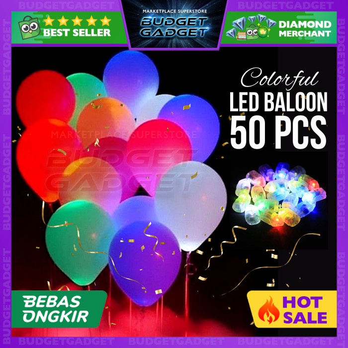 Jual Lampion 50Pcs Lampu Balon Led Nyala Multifungsi Rainbow Warna