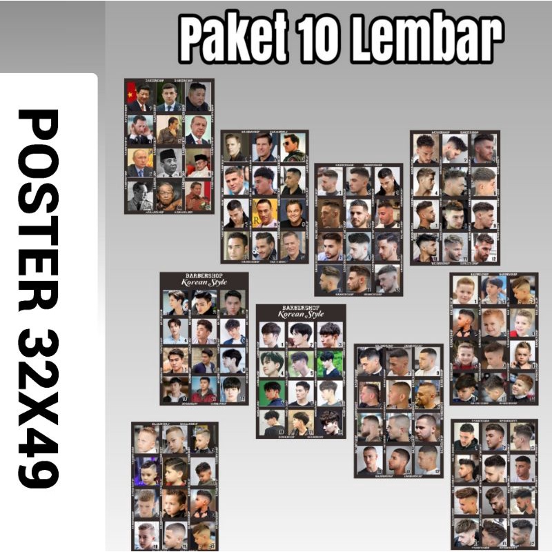 Jual 10 Lembar Poster barbersop / poster pangkas rambut / model rambut ...