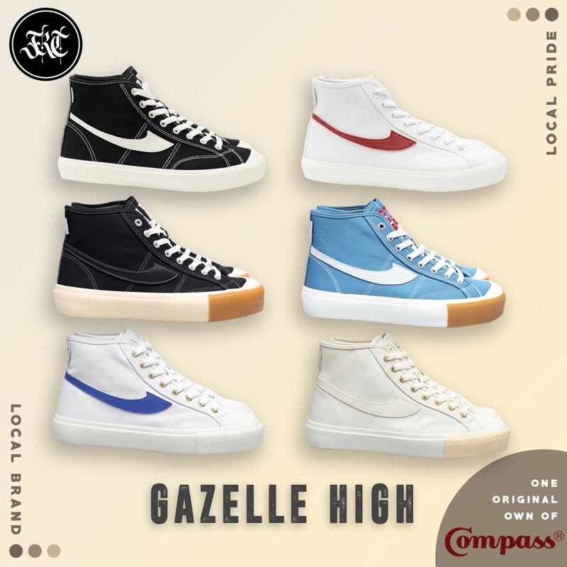 Jual [original 100 ] Sepatu Compass Gazelle High Hi Black White White Blue Cream White Red