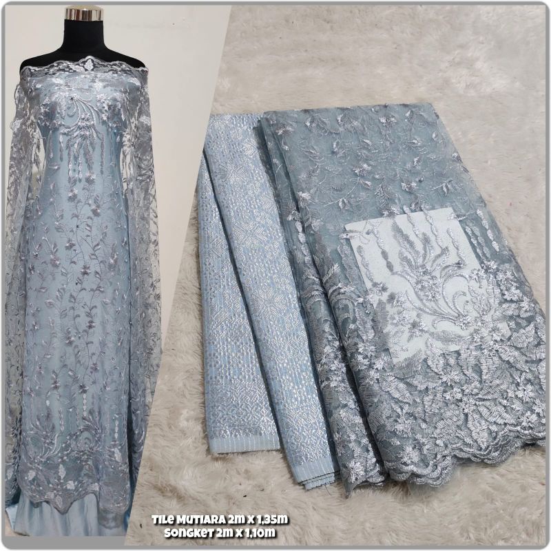 Jual Set Bahan Kebaya Tile & Songket Semipalembang, Bahan Kebaya Pesta ...