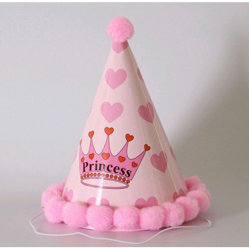 Jual TOPI KERUCUT ULANG TAHUN POMPOM ANAK / TOPI KERUCUT KERTAS / TOPI