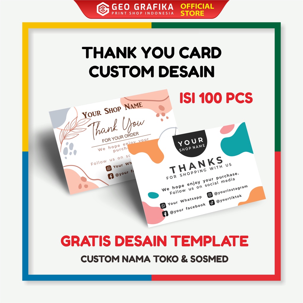 Jual Thank You Card Kartu Ucapan Terima Kasih Aesthetic Online Shop Custom Free Desain Geo