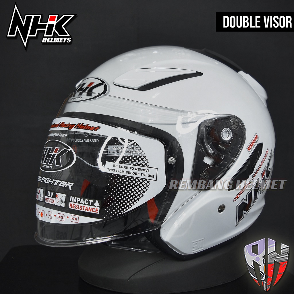 Jual HELM NHK R1 SOLID WHITE DOUBLE VISOR PACKING BERAT 2KG | Shopee ...