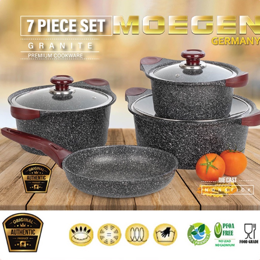 MOEGEN Germany 7 Pcs Granite Series Casserole & Fry Pan Granite Anti Lengket Original