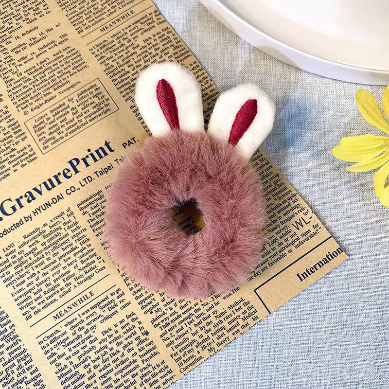 Jual ED - IKAT RAMBUT SCRUNCHIE BULU MOTIF KELINCI KOREA / KUNCIRAN ...