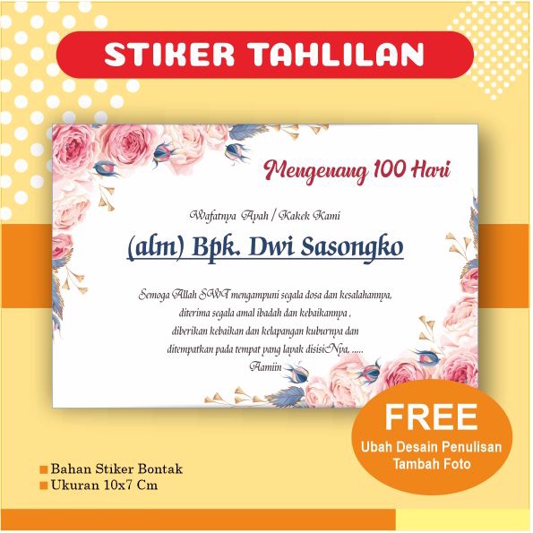 Jual STIKER LABEL TAHLILAN / PENGAJIAN 7 HARI, 40 HARI, 100 HARI, 1000 ...