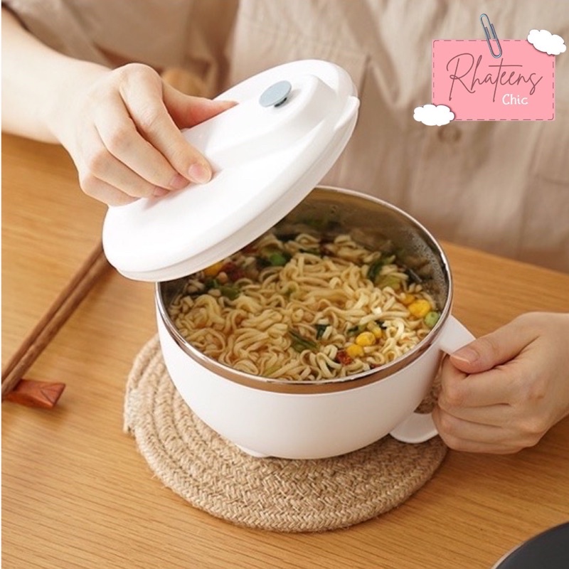 900ml Double-layer Cover Fresh Bowl Ramen Bowl With Lid Stainless Steel  Kawaii Kitchen Noodle Salad Fruit Rice Soup Bowl Tablewa - AliExpress