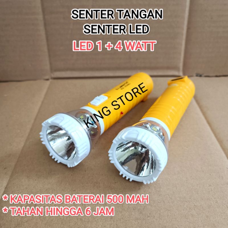 Jual LAMPU SENTER LED TORCH RECHARGEARBLE LED 1 + 4 / SENTER CAS SUPER ...
