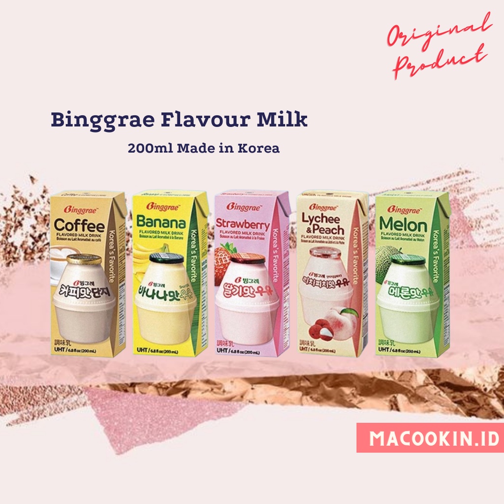 Jual Binggrae Korean Flavour Milk 200ml Lychee Melon Coffee Banana ...