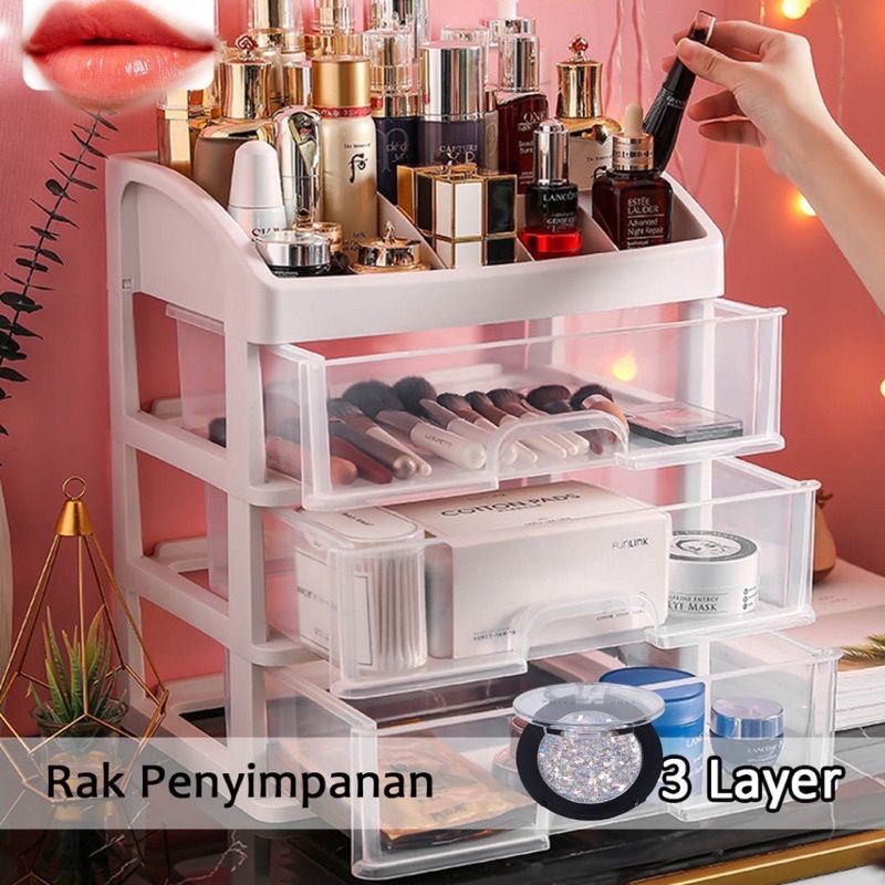 Jual Rak Kosmetik Laci 3 Susun Rak Multifungsi Kotak Tempat Penyimpanan ...