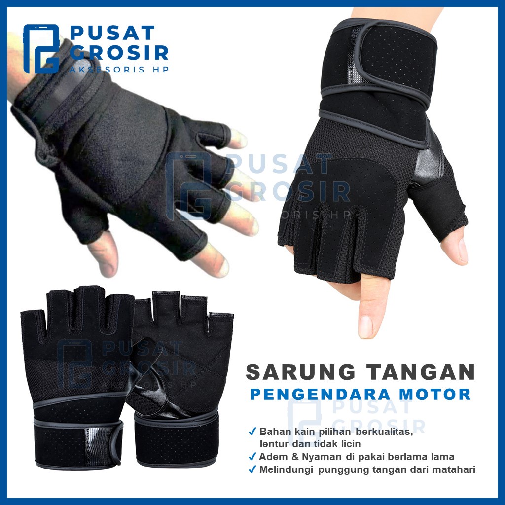 Jual Sarung tangan motor setengah jari Half Finger kain penutup anti ...