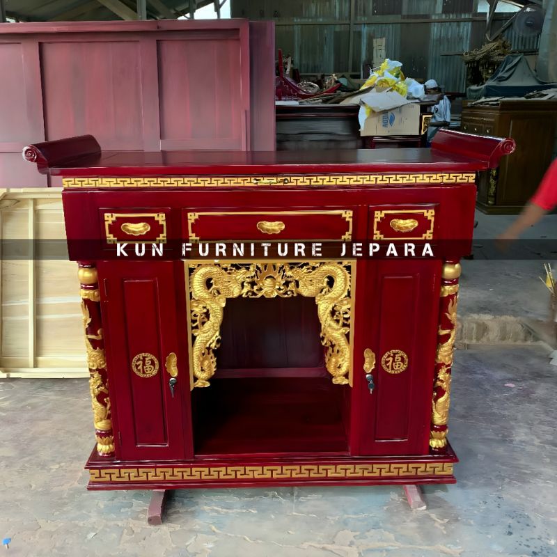 Jual MEJA ALTAR KAYU JATI UKIR NAGA 2 PINTU MEJA SEMBAHYANG IMLEK CINA