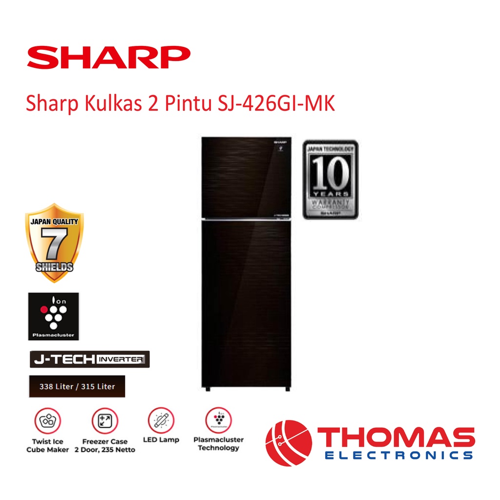 Jual Sharp Kulkas 2 Pintu SJ-426GI-MK 338 Liter Inverter GARANSI Resmi ...