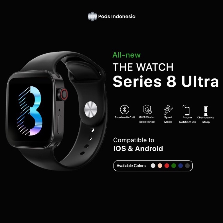Product image TheWatch Series 8 Bluetooth Smartwatch Full Touch Screen Phone Call IP68 Waterproof - Custom Watch Face, Body Temperature, Sports Mode - by PodsIndonesia