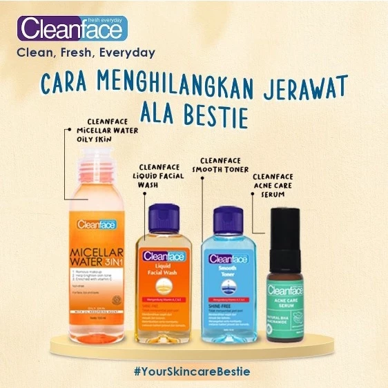 Pembersih Wajah Cleanface Micellar Water 3in1 untuk Kulit Berminyak 250 ml dan Makeup Waterproof