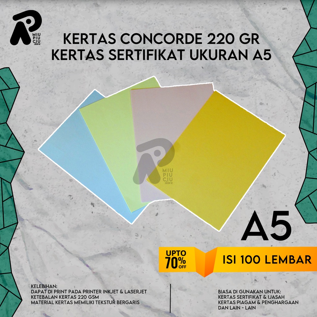 Jual Kertas Concorde Ukuran A5 220 Gr Isi 100 Lembar Concorde A5 220