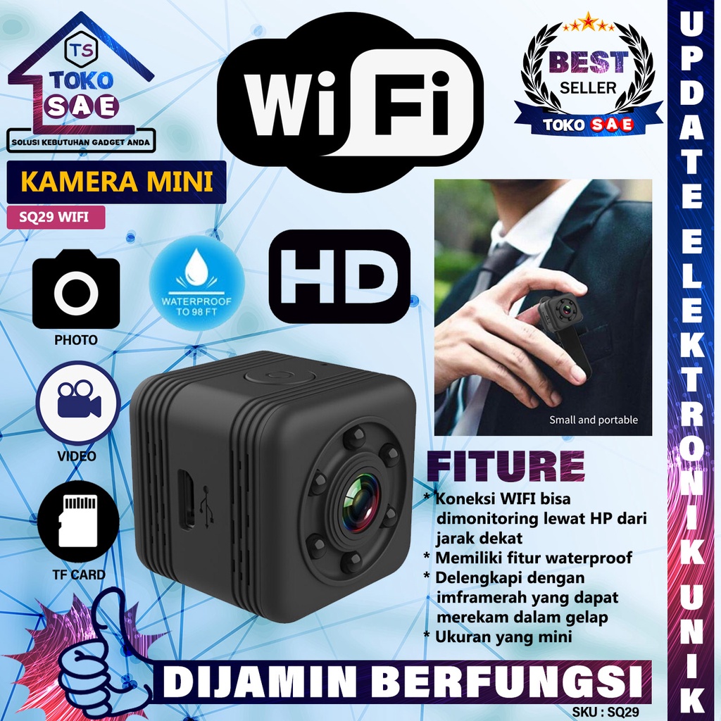 Kamera Action Cam SQ29 Mini Camera Wifi Resolusi Full HD 1080P Waterproof  Tahan Air Camera Record Foto Video Audi Mini Sport Kamera Pengintai Kecil 