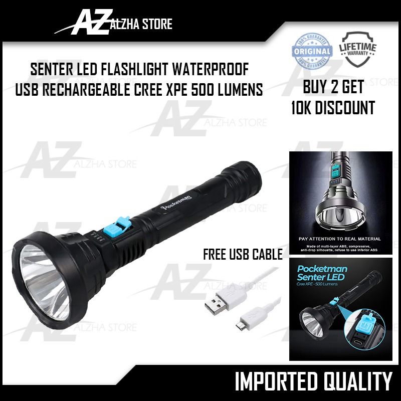 Jual [BEST QUALITY] SENTER LED FLASHLIGHT WATERPROOF USB RECHARGEABLE ...