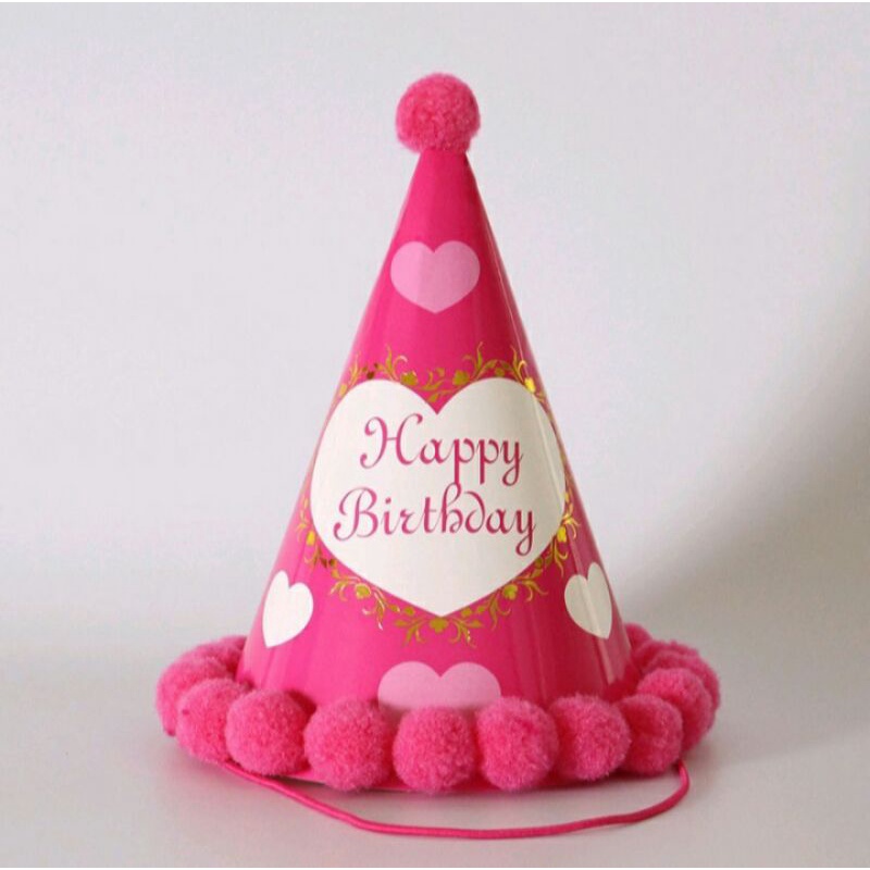 Jual TOPI KERUCUT ULANG TAHUN POMPOM ANAK / TOPI KERUCUT KERTAS / TOPI