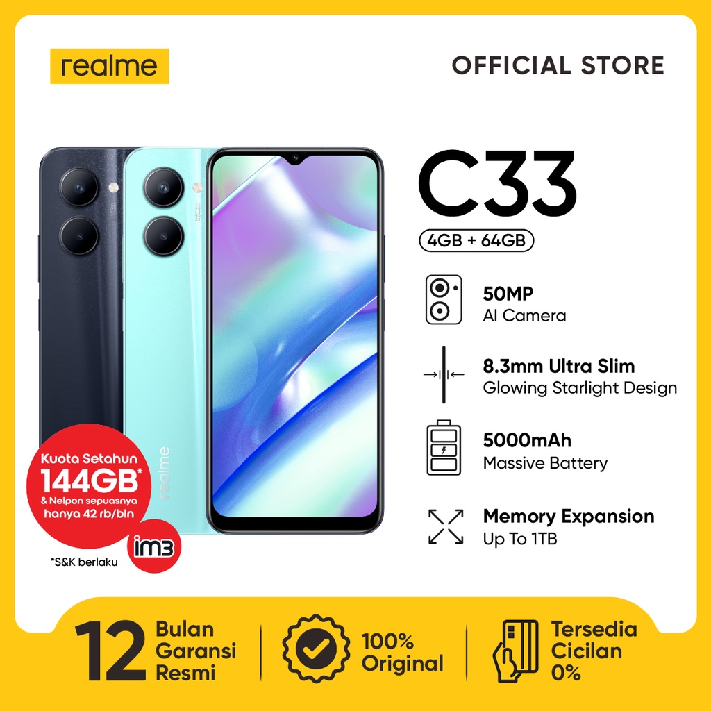 Jual realme C33 4+64 GB (50MP AI Camera | 8.3mm Ultra Slim | 5000mAh ...