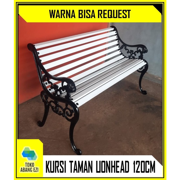 Jual Kursi Taman Kursi Teras Lionhead Besi Cor Kayu Hitam Putih 120cm