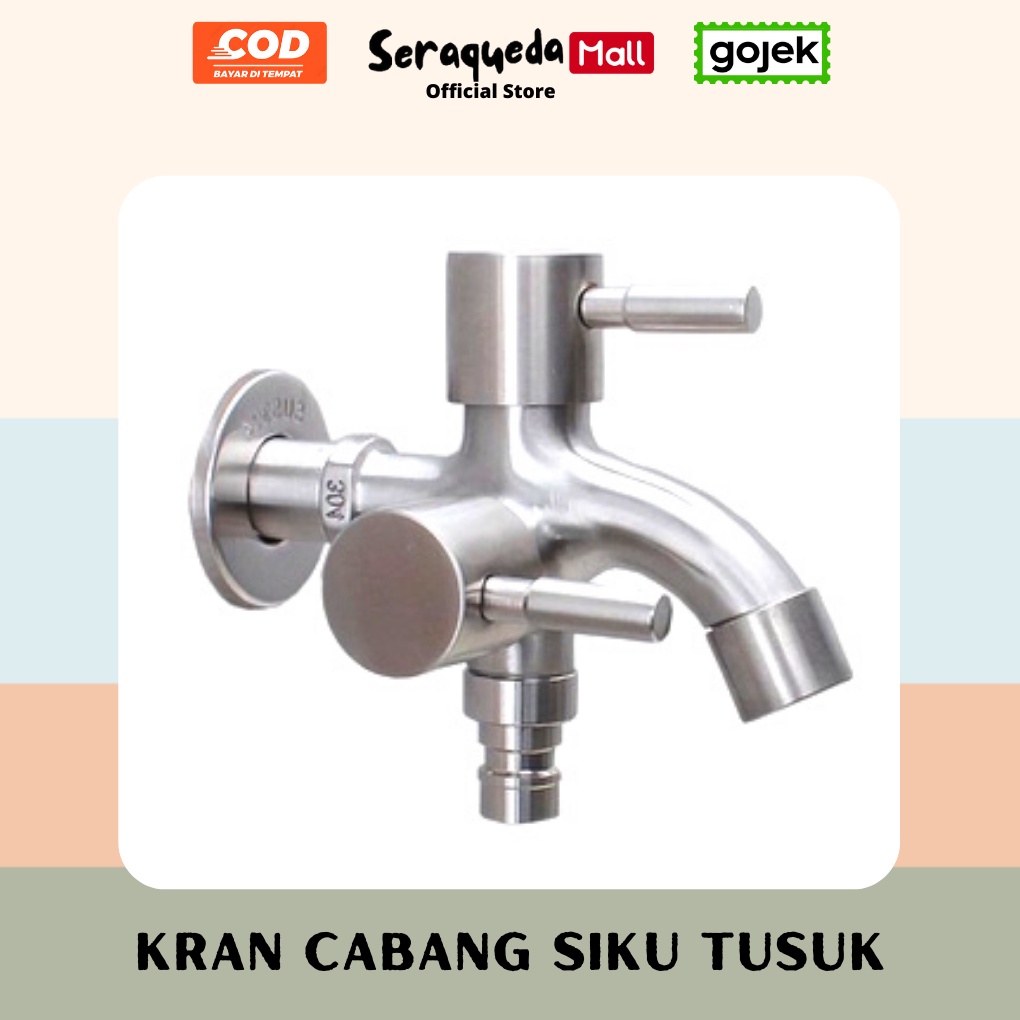 Jual Seraqueda Kran Cabang Shower Stainless Inch Kran Double Engkol Model Tusuk Kran