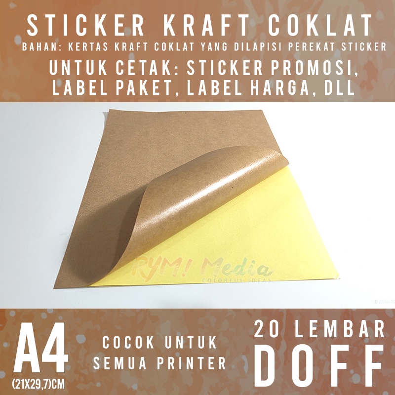 Jual Stiker KRAFT A4 isi 20 Lembar / Kertas Sticker Samson Coklat 160