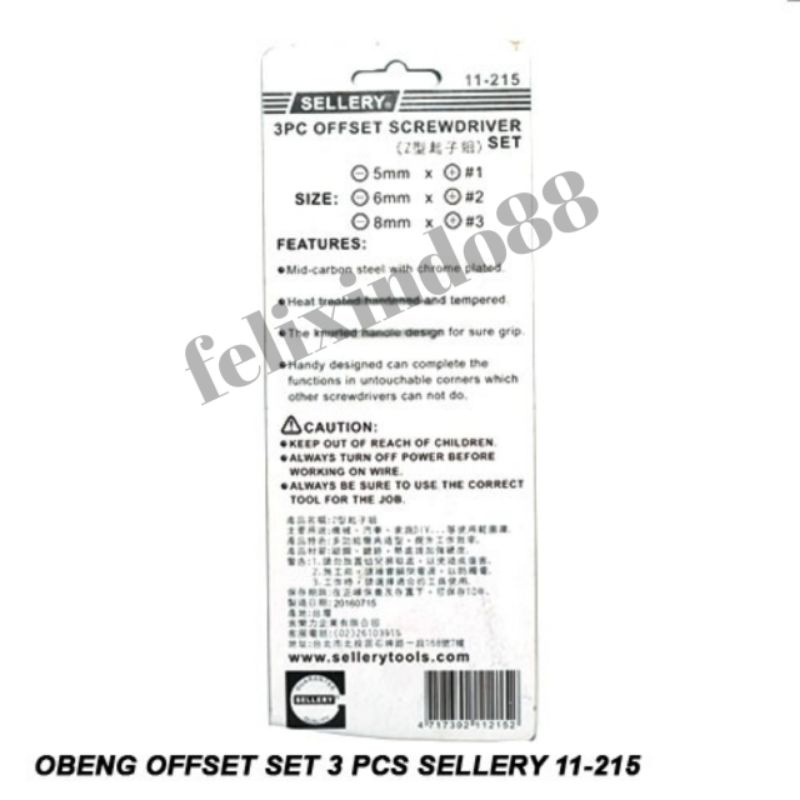 Jual OBENG Z 3PCS / OFFSET SCREWDRIVER SELLERY 11-215 OFF SET MODEL ZIG ...