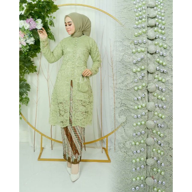 Jual Baju Kebaya Tunik Brukat Modern Payet 1000 Kancing Hijau Sage Jumbo LD  130 cm | Shopee Indonesia
