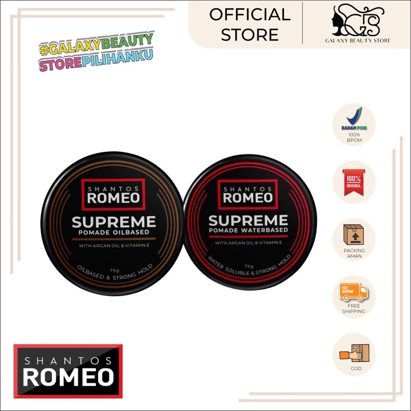 Jual SHANTOS ROMEO POMADE SUPREME WATERBASE / OILBASED / POMADE COWOK ...