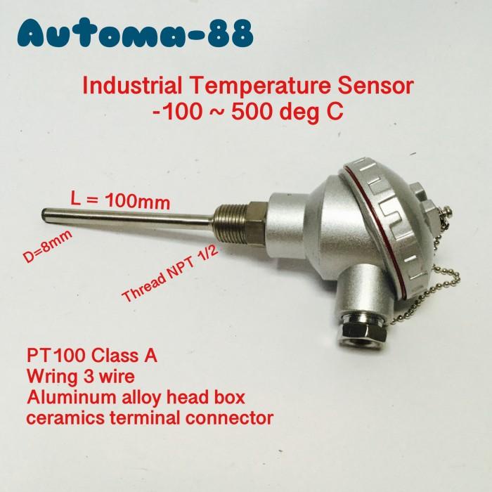Jual Tempt Sensor Thermocouple Rtd Pt100 1/2 Npt Male Probe 10Cm 100Mm ...