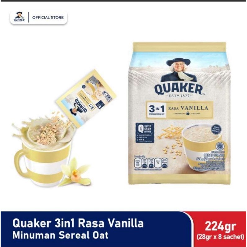 Jual QUAKER 3IN1 RASA VANILA MINUMAN SEREAL OAT 8 SACHET | Shopee Indonesia