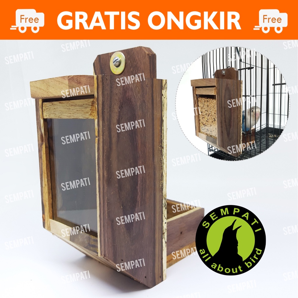 Jual Wadah Pakan Milet Dispenser Kayu Kaca Sangkar Kandang Ternak Breeding Koloni Burung