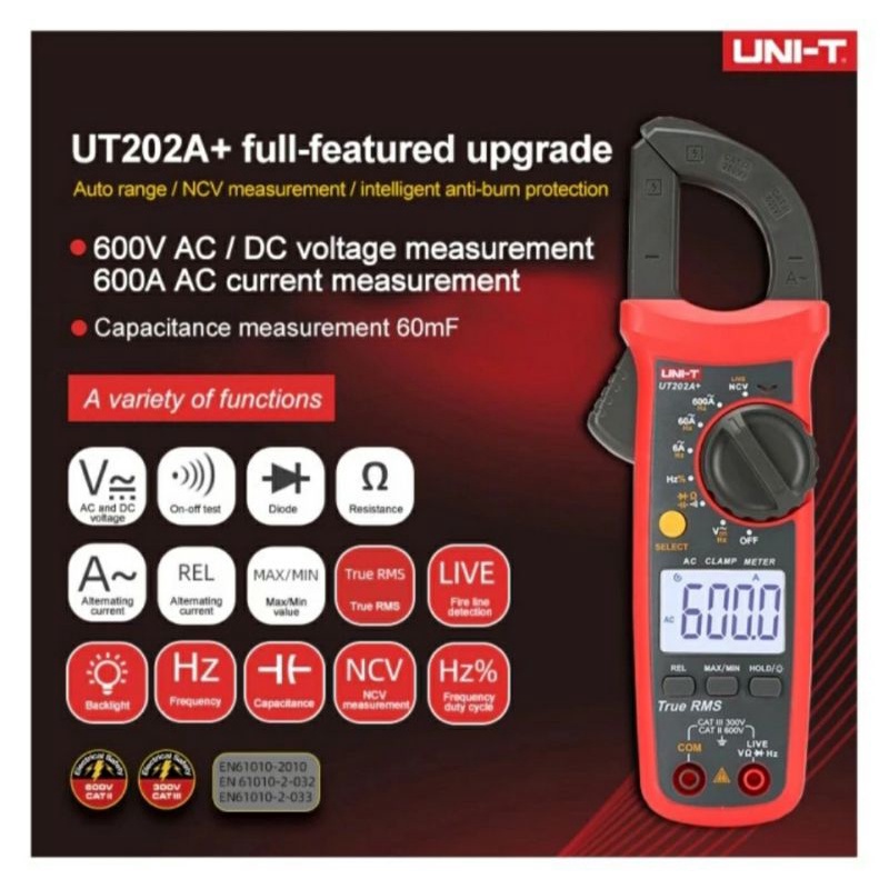 Jual UniT UT202A+ UT 202A+ Clamp Meter Multimeter Digital Clamp Tang Ampere AC 400A 600V