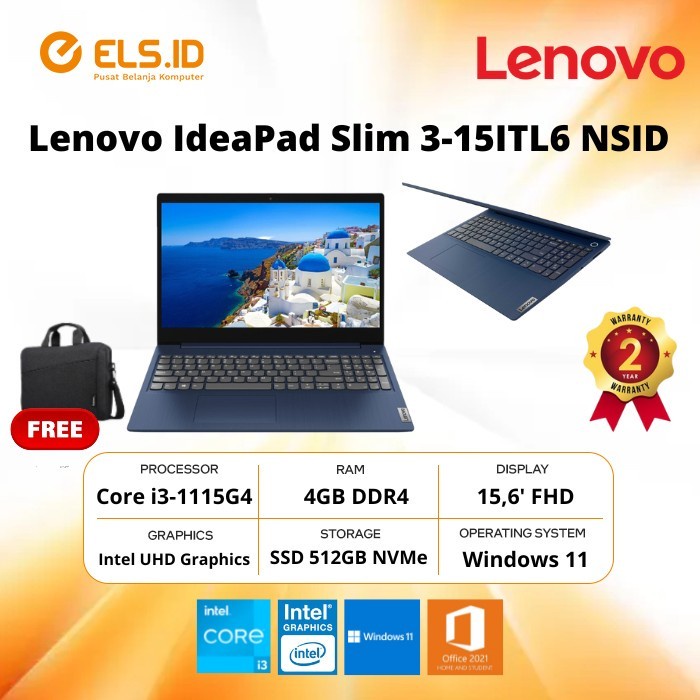 Jual Laptop Lenovo IdeaPad Slim 3-15ITL6 NSID i3-1115G4 4GB SSD 512GB ...