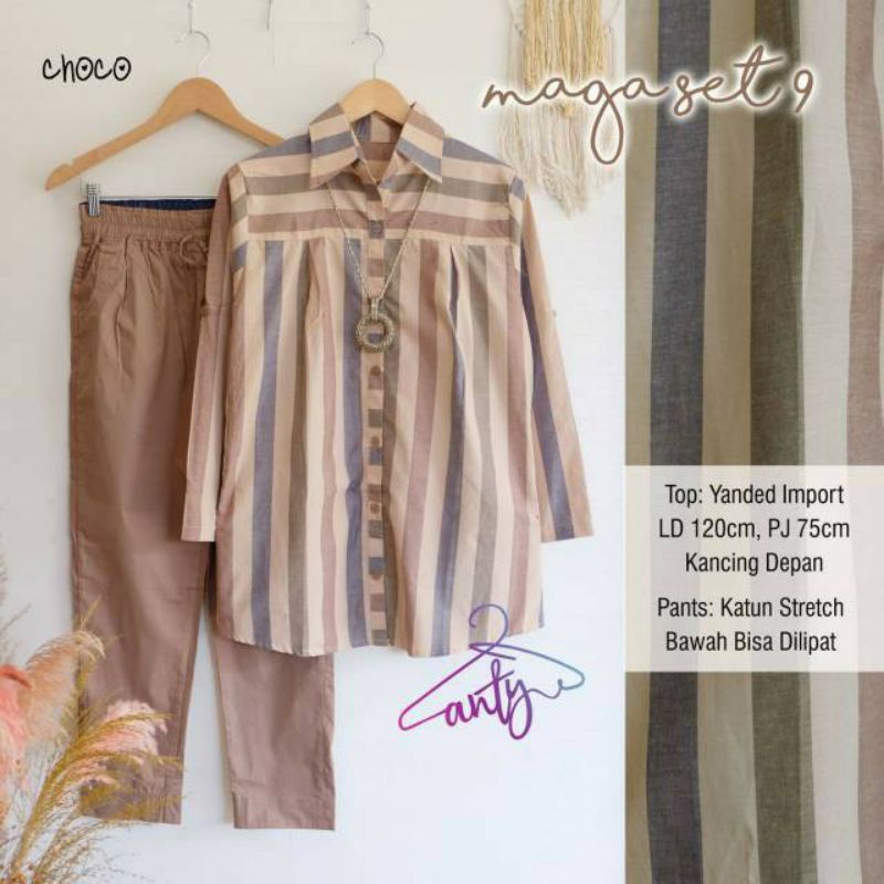 Jual MUMU Maga Set 9 Setelan Jumbo Wanita Kekinian Katun Salur Besar