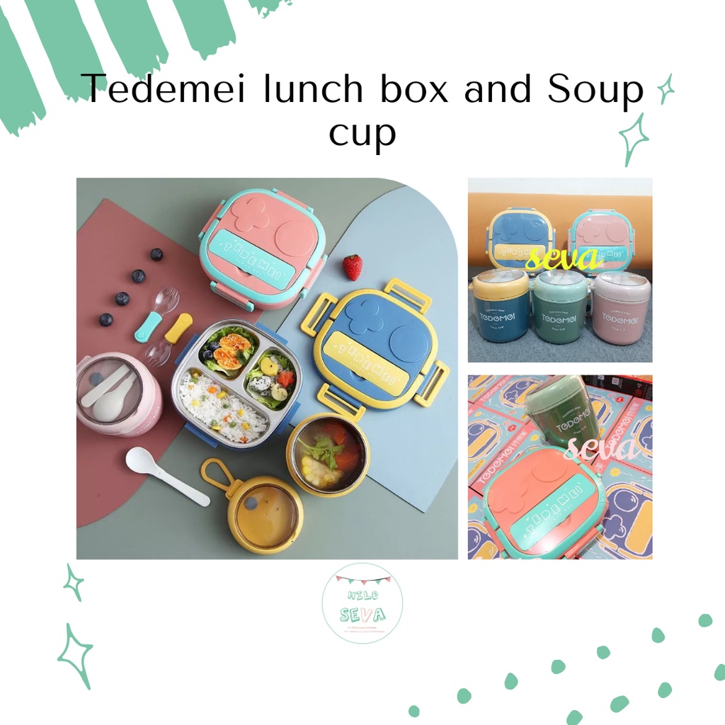 Jual TEDEMEI LUNCH BOX DAN SOUP CUP TEMPAT BEKAL TEDEMEI 3 SEKAT TEDEMEI STAINLESS LUNCH BOX