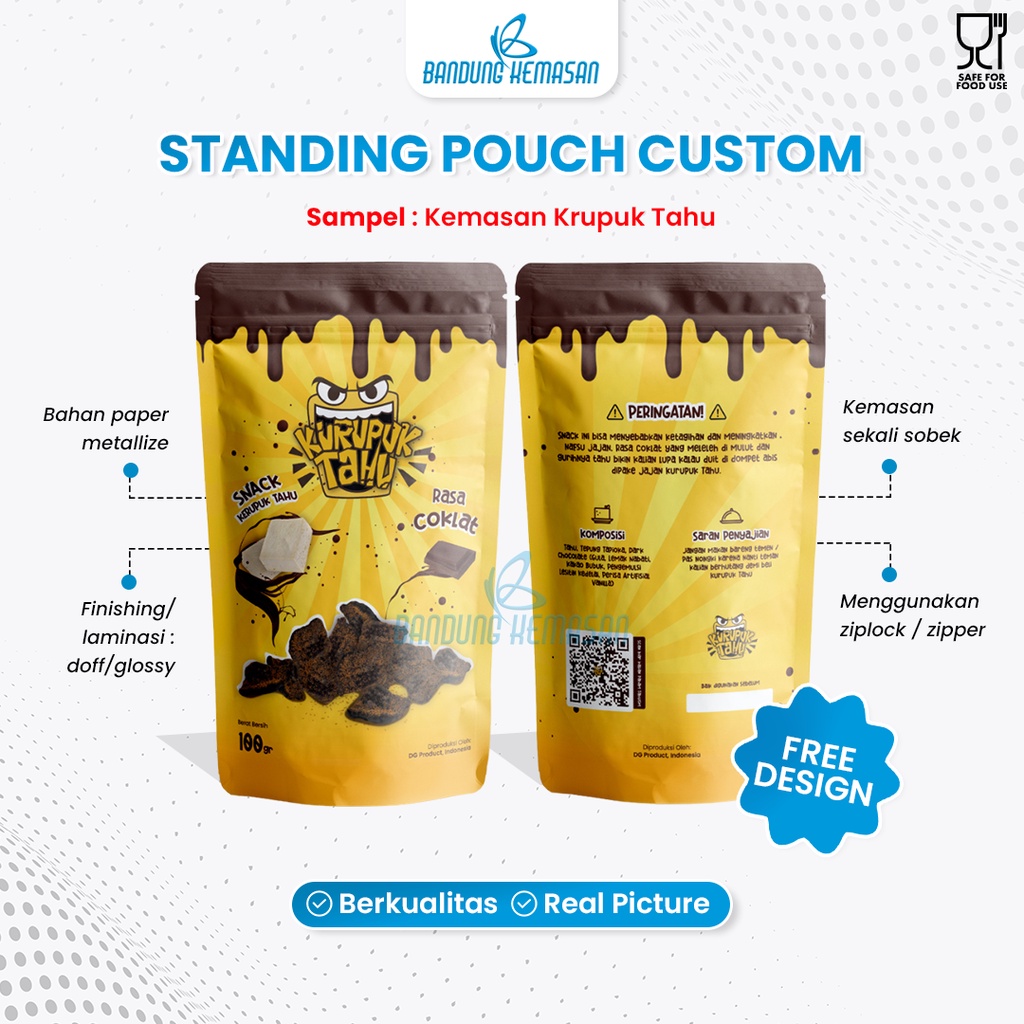 Jual Cetak Plastik Kemasan Standing Pouch Custom Makanan Ringan Kerupuk Krupuk Bungkus Wadah 7340