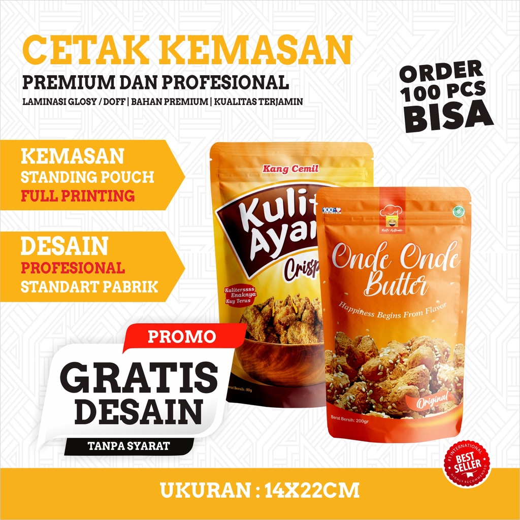 UKURAN 14x22 PER PCS CETAK KEMASAN STANDING POUCH FULL PRINT CUSTOM  DESAIN BEBAS